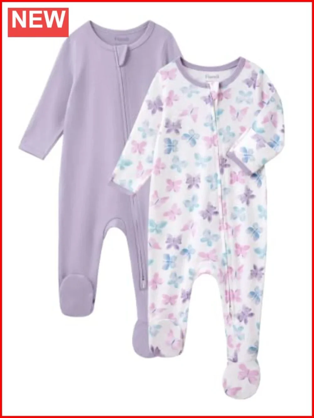 Baby Girl 100% Cotton Footie Pajamas 2-Way Zipper Sleepers 2pc Set